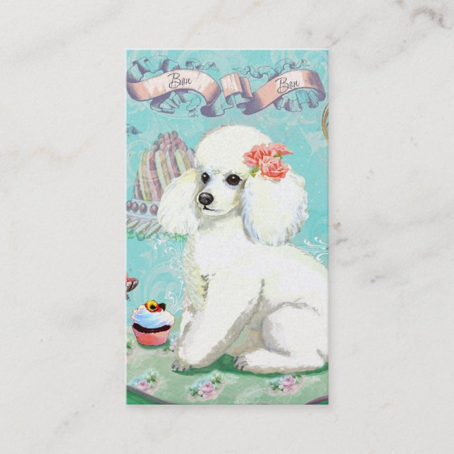 Tarjeta De Visita Poodle blanco con pastel (Anverso)