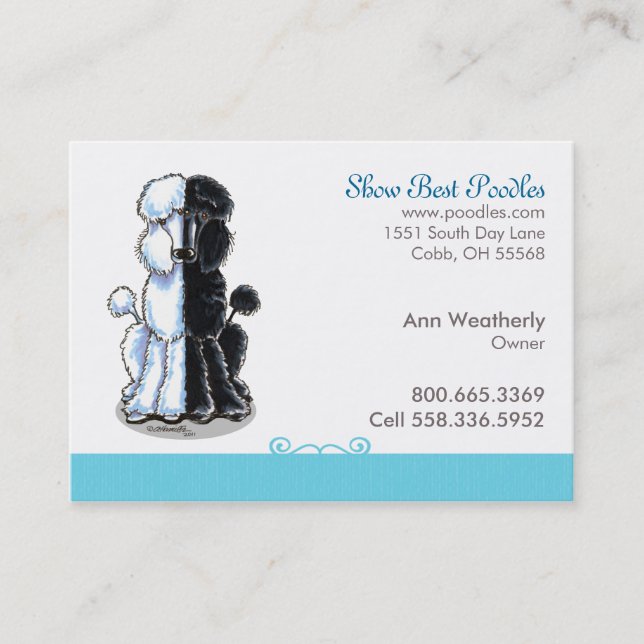 Tarjeta De Visita Poodle Dog Art Mascota Business Blue Business Card (Anverso)