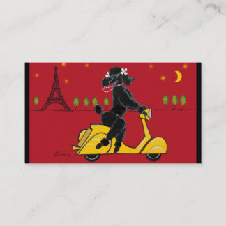 Tarjeta De Visita Póodle negro en Scooter Vespa