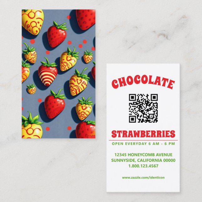 Tarjeta De Visita pop art chocolate strawberries with qr code (Anverso / Reverso)