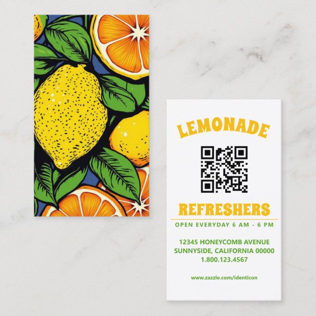 Tarjeta De Visita pop art lemons limes with qr code (Anverso / Reverso)