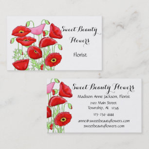 Tarjeta De Visita Poppies Rojos Flores Personalizado de arte florist