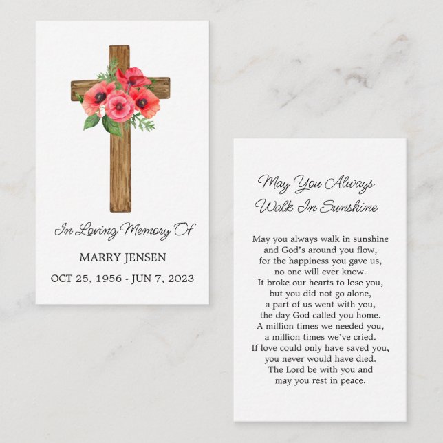 Tarjeta De Visita Poppy Cross Memorial Funeral Prayer Card (Anverso / Reverso)