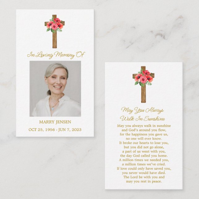 Tarjeta De Visita Poppy Cross Memorial Photo Funeral Prayer Card (Anverso / Reverso)