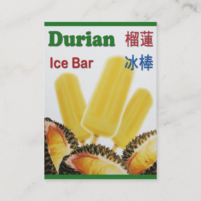 Tarjeta De Visita Popsicle de frutas tropicales Durian Ice Bar (Reverso)