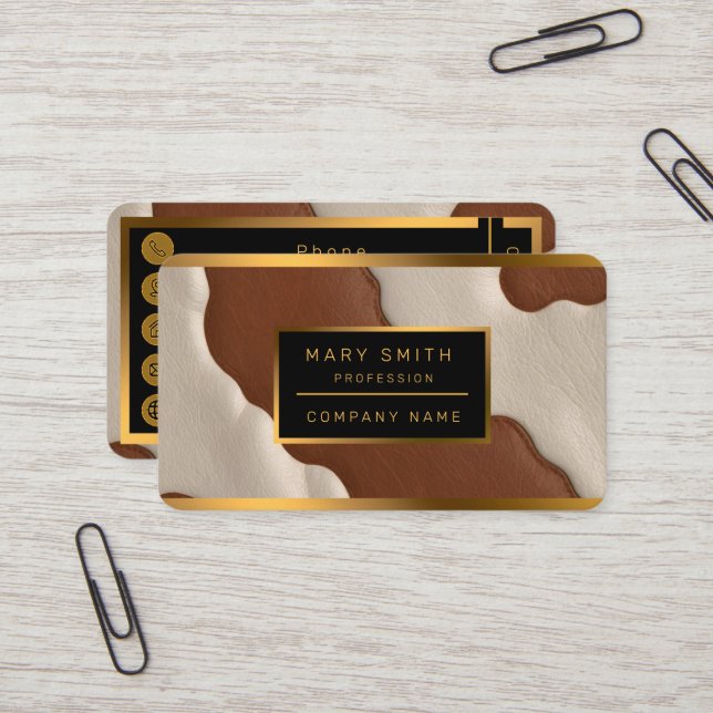 Tarjeta De Visita Popular Luxury Elegant Faux Cow Leather Collection (Anverso/Reverso In Situ)