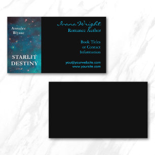 Tarjeta De Visita Portada de libro negro y acuático para autor