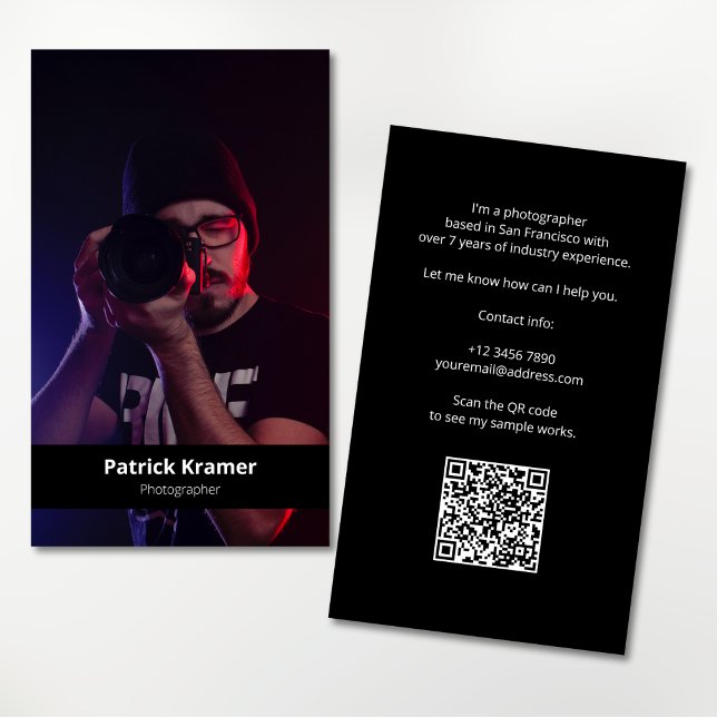 Tarjeta De Visita Portafolio profesional de código QR de fotografía  (Photographer with QR code portfolio business card)