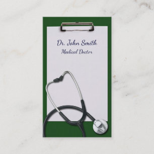 Tarjeta De Visita Portapapeles verde con estetioscopio médico