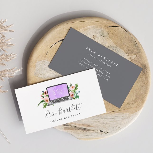 Tarjeta De Visita Portátil Floral | Asistente virtual (Subido por el creador)