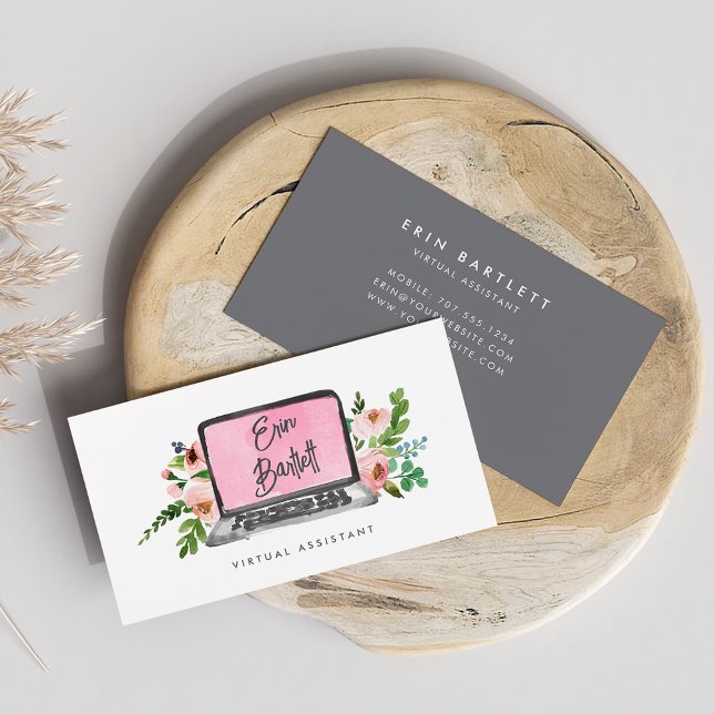 Tarjeta De Visita Portátil Floral | Asistente virtual (Subido por el creador)