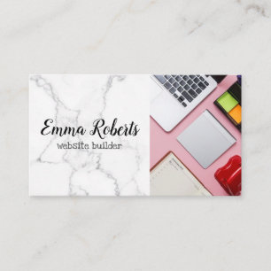 Tarjeta De Visita Portátil Rosa Mujer Oficina Trabajo Constructor de