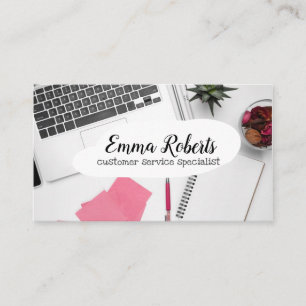 Tarjeta De Visita Portátil Rosa Mujer Trabajo Especialista en Servic