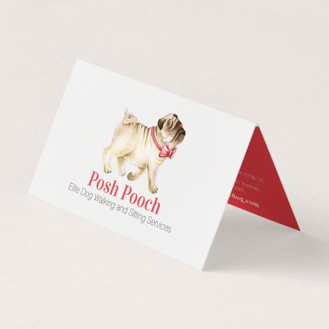 Tarjeta De Visita Posch pooch lindo pug dog walk services (Anverso)