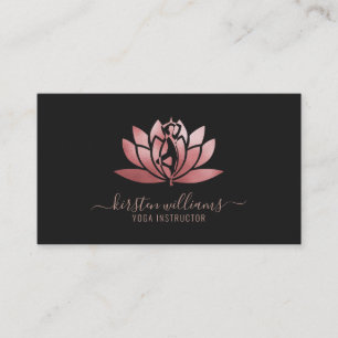 Tarjeta De Visita Pose de yoga de flor de loto con firma en rosa oro