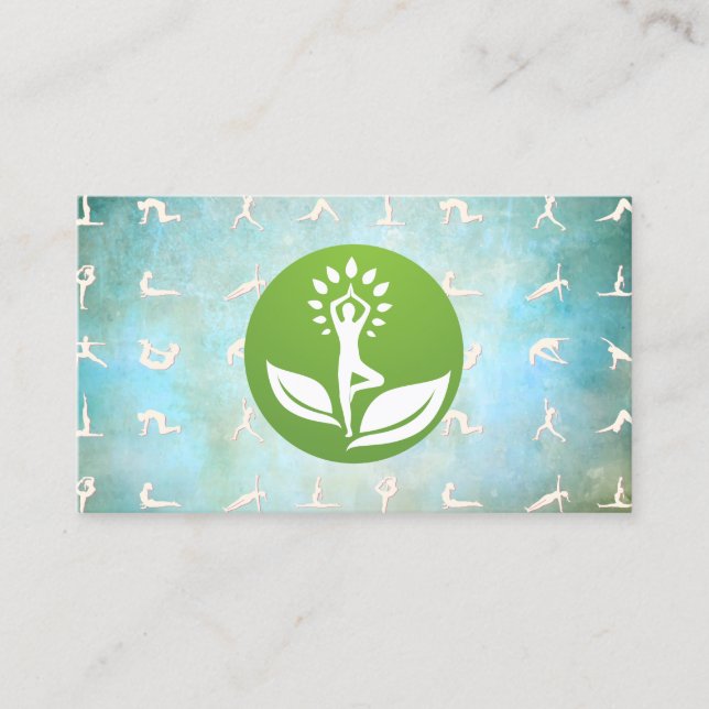 Tarjeta De Visita Pose de yoga y hojas (Anverso)