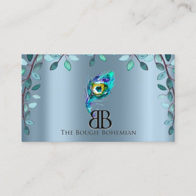 Tarjeta De Visita Posh Bougie Purpurinoso Bohemian Blue Florals (Anverso)