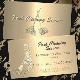 Tarjeta De Visita Posh Cleaning Service Metallic 14k Gold Template