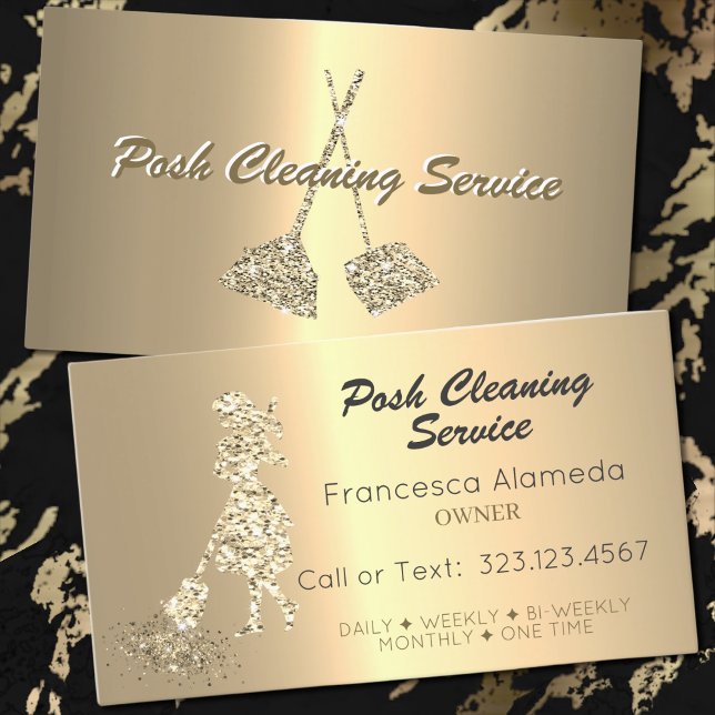 Tarjeta De Visita Posh Cleaning Service Metallic 14k Gold Template (Subido por el creador)