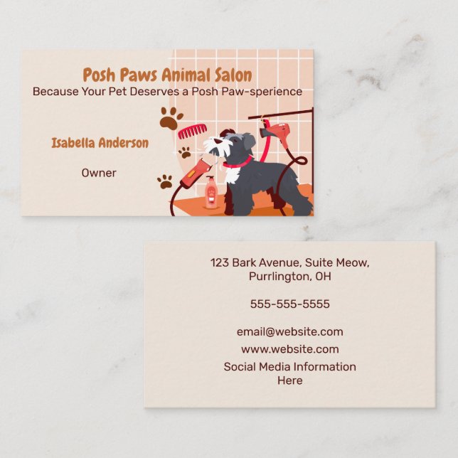 Tarjeta De Visita Posh Paws Pet Salon (Anverso / Reverso)