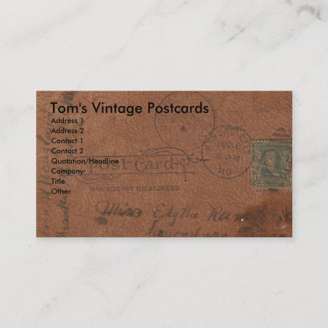 Tarjeta De Visita Postal de cuero del vintage (Anverso)