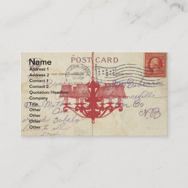 Tarjeta De Visita Postal de época y lámpara de araña (Anverso)