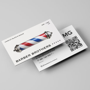 Tarjeta De Visita Poste de Barbería Clásico Moderno Blanco Barbería 