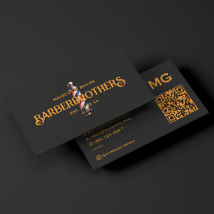Tarjeta De Visita Poste de Barbería Clásico Retro Naranja Negro Barb