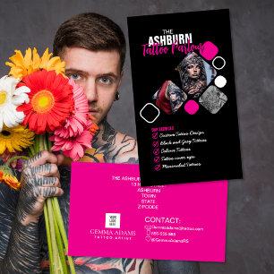 Tarjeta De Visita Póster de Salón de Tatuajes - Negro rosa personali