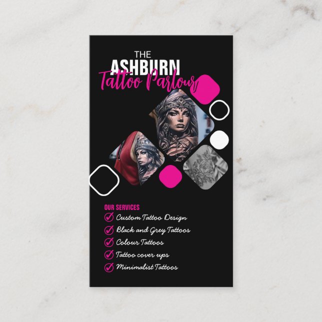 Tarjeta De Visita Poster del salón de tatuajes - Personalizado Rosa  (Anverso)