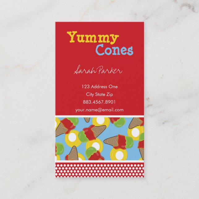 Tarjeta De Visita postre retro dulce de crema de helado de cerezo (Anverso)