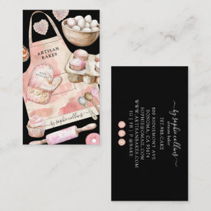 Tarjeta De Visita Postres de acuarela rosa pastelero chef repostero
