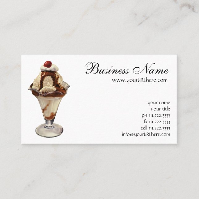 Tarjeta De Visita Postres de Sundae de Helado de Chocolate Caliente  (Anverso)
