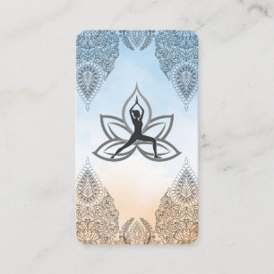 Tarjeta De Visita Postura de Guerrero de Yoga Patrón de Mandala