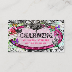 Tarjeta De Visita Pote caprichoso del té del encanto del vintage de