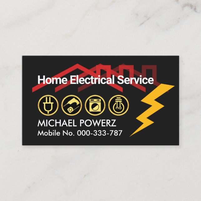 Tarjeta De Visita Potencia Lightning de Iconos Eléctricos Gold (Anverso)