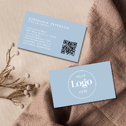 Tarjeta De Visita Powder Blue Elegant Custom Company Logo QR Code