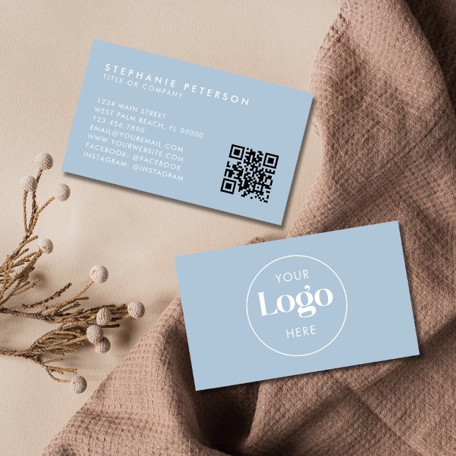 Tarjeta De Visita Powder Blue Elegant Custom Company Logo QR Code (Subido por el creador)