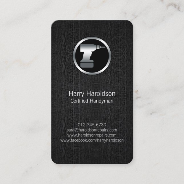 Tarjeta De Visita Power Drill con BlackGrunge Handyman BusinessCard (Anverso)
