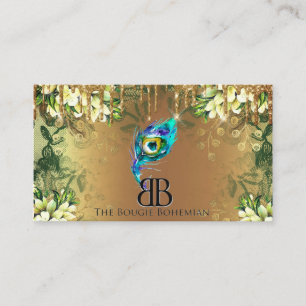 Tarjeta De Visita Pozo Bougie Purpurinoso Bohemian Blue Florals Drip