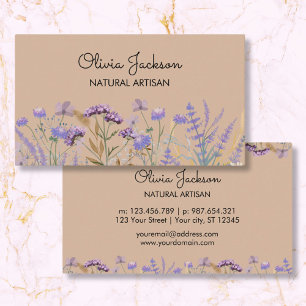Tarjeta De Visita Prado de flores silvestres púrpura acuarela