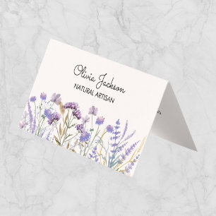 Tarjeta De Visita Prado de flores silvestres púrpura acuarela doblad