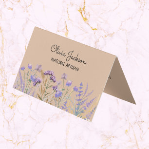 Tarjeta De Visita Prado de flores silvestres púrpura acuarela doblad