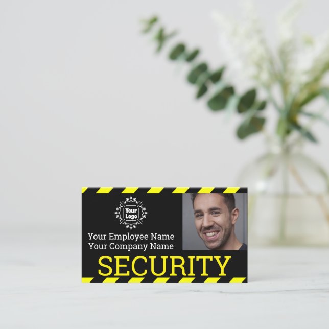 Tarjeta De Visita Precaución de foto de Black Professional Security  (Anverso de pie)