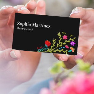Tarjeta De Visita Precioso ramo floral de fiesta en negro para redes