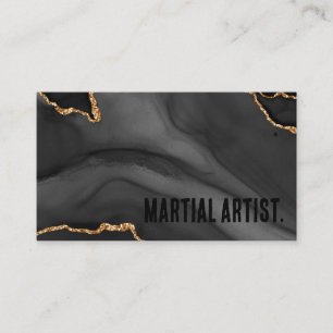 Tarjeta De Visita Premier Negro y Dorado Glitter Agate Minimalista