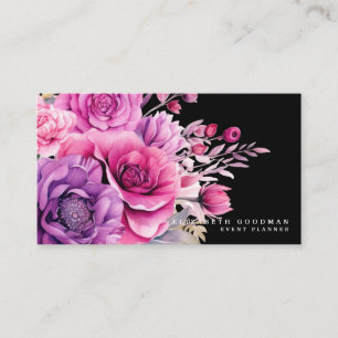 Tarjeta De Visita Premier Pink Purple Floral Black Business Cards