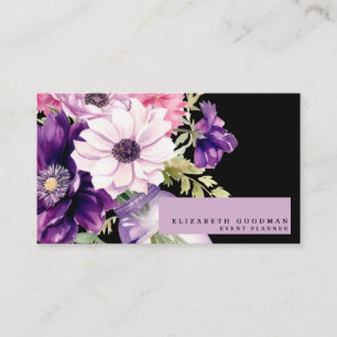 Tarjeta De Visita Premier Pink Purple Floral Black Business Cards