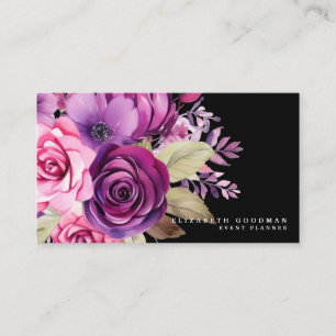 Tarjeta De Visita Premier Pink Purple Floral Black Business Cards