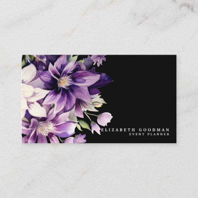 Tarjeta De Visita Premier Purple Floral Black Business Cards (Anverso)